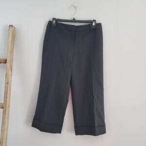 Ann Taylor Petites Black Pinstripe Cuffed Bottom Wool Blend Capri Pants Size 6P